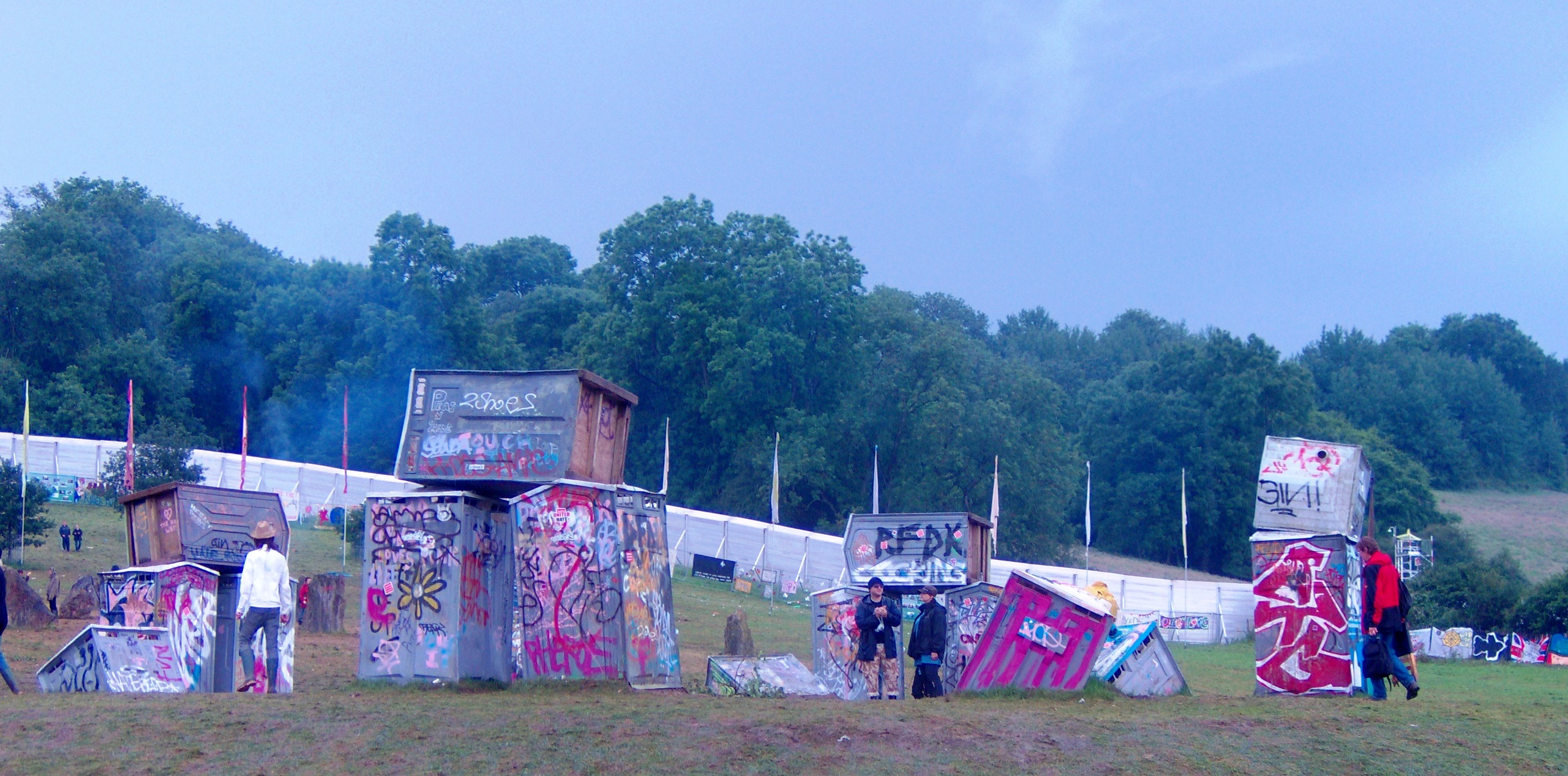 Banky's 'Stonehenge' display using portable toilets at Glastonbury Festival 2007.