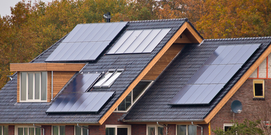 Modern solar panels on a house.