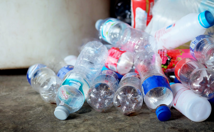 Bottles ready for recycling in Leeds.