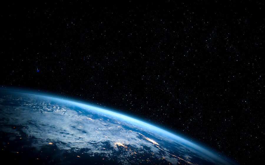 Planet earth globe view from space showing realistic earth surface and world map as in outer space point of view .