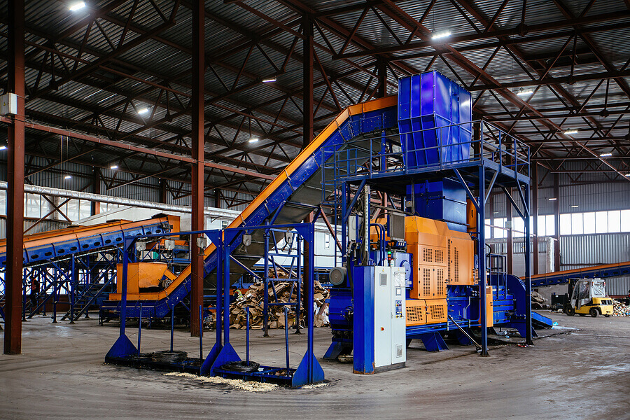 Modern waste processing plant. Sorting, pressing and packing of garbage