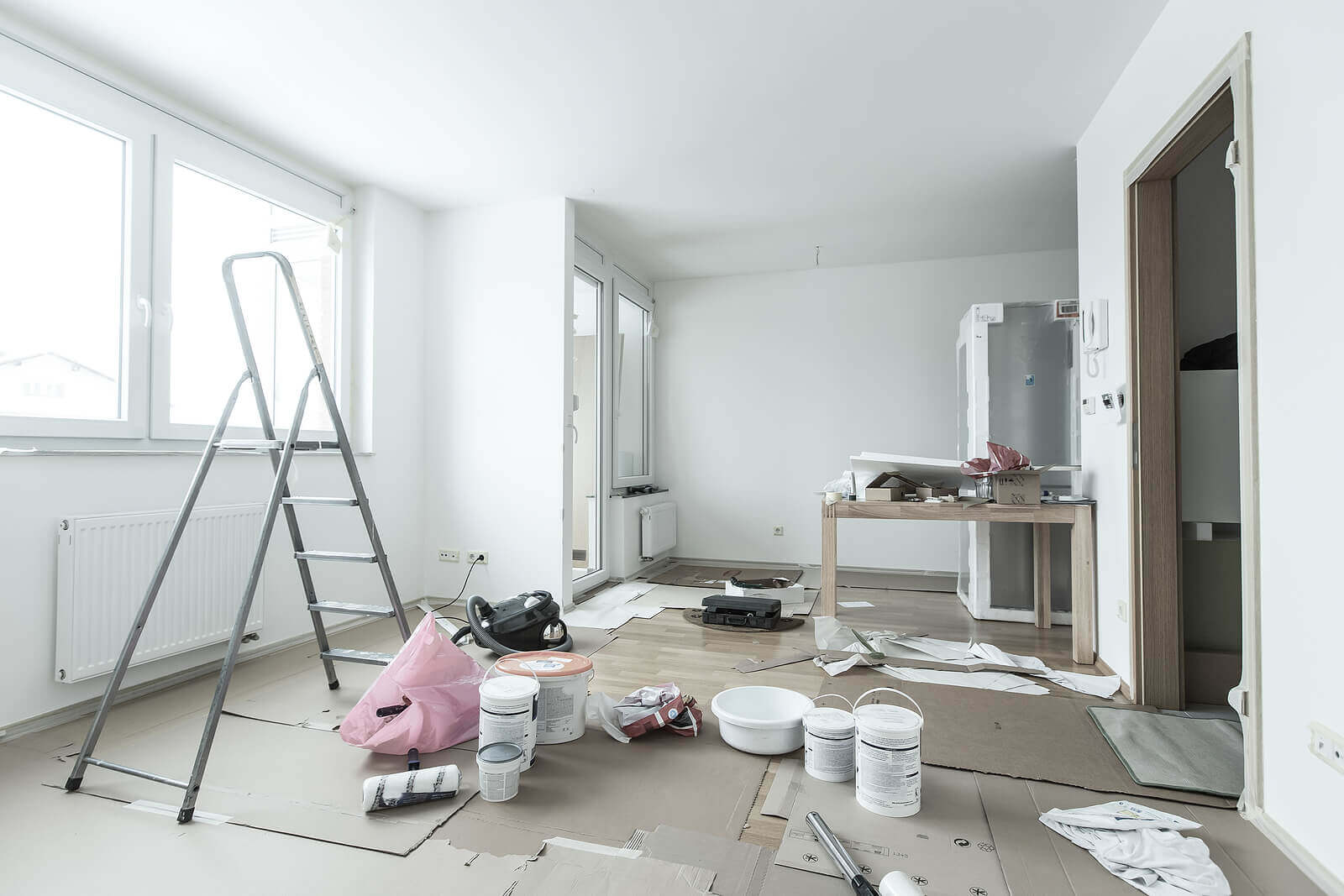 A white room in a house being renovated